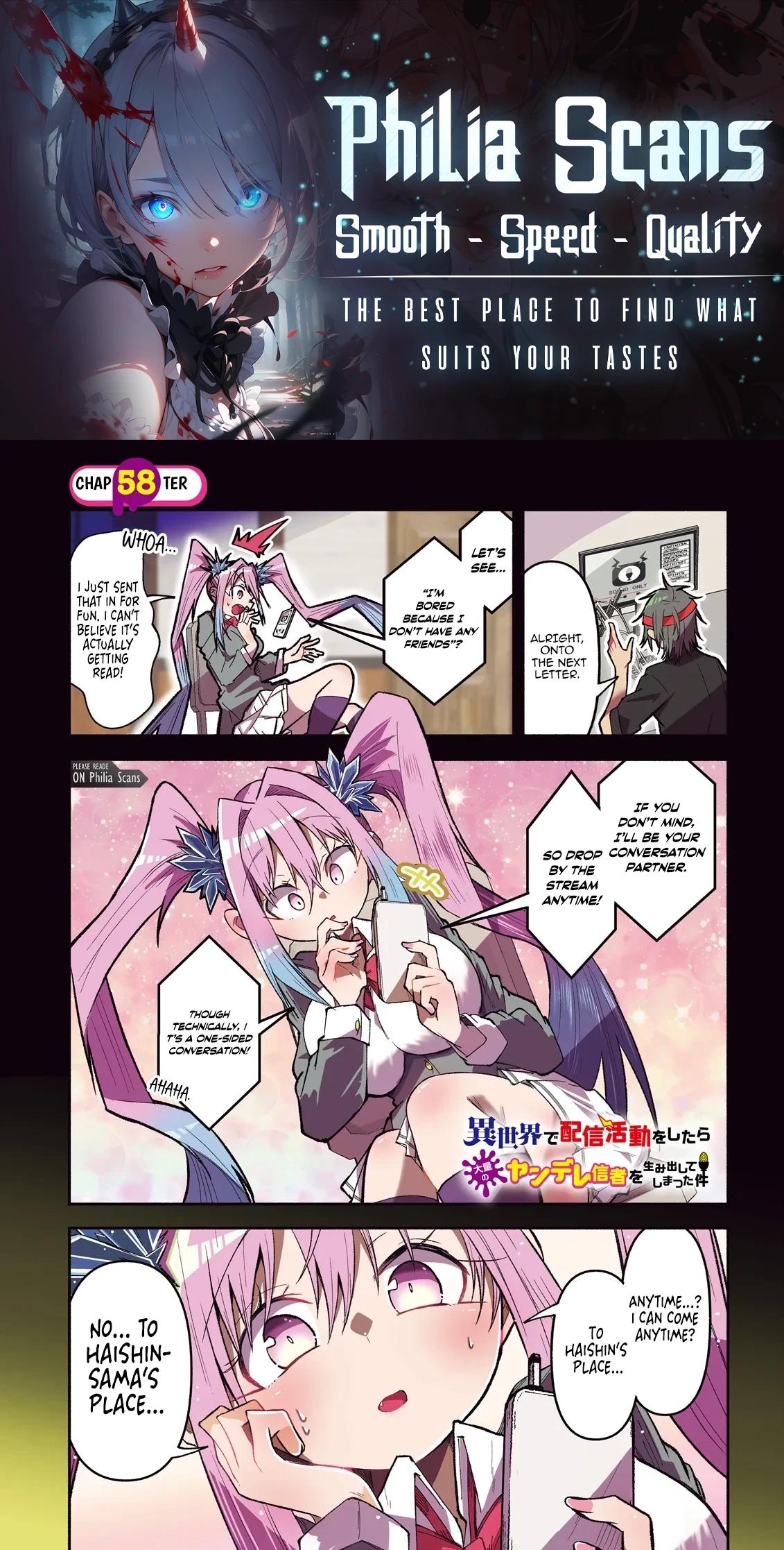 Isekai de Haishin Katsudou wo Shitara Tairyou no Yandere Shinja wo Umidashiteshimatta Ken Chap 58.1 - Next Chap 59.1