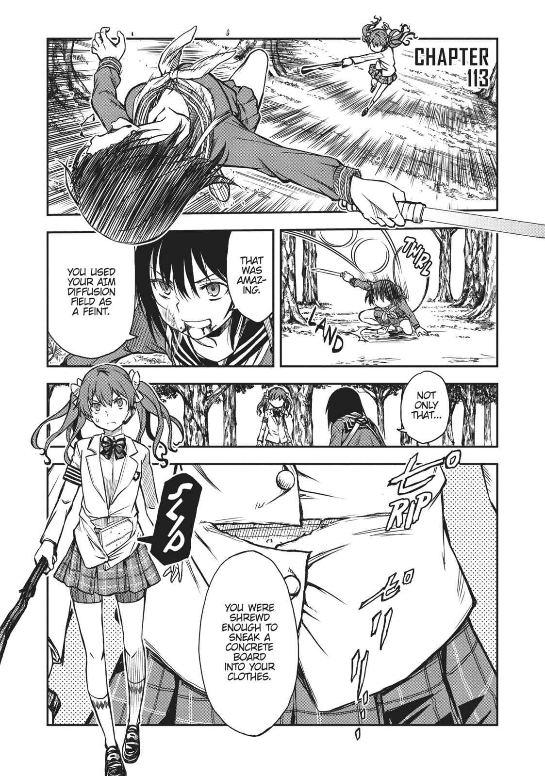 Toaru Majutsu no Index Gaiden: Toaru Kagaku no Railgun Chap 113 - Next Chap 114