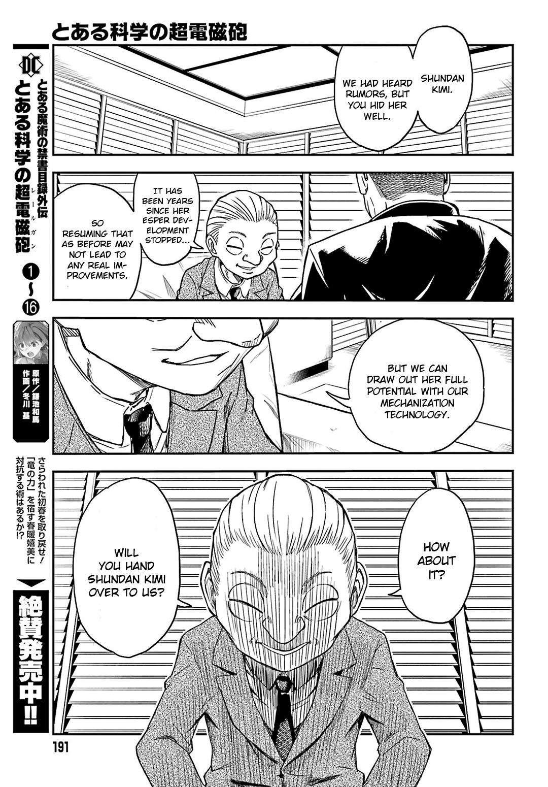 Toaru Majutsu no Index Gaiden: Toaru Kagaku no Railgun Chap 129 - Next Chap 130