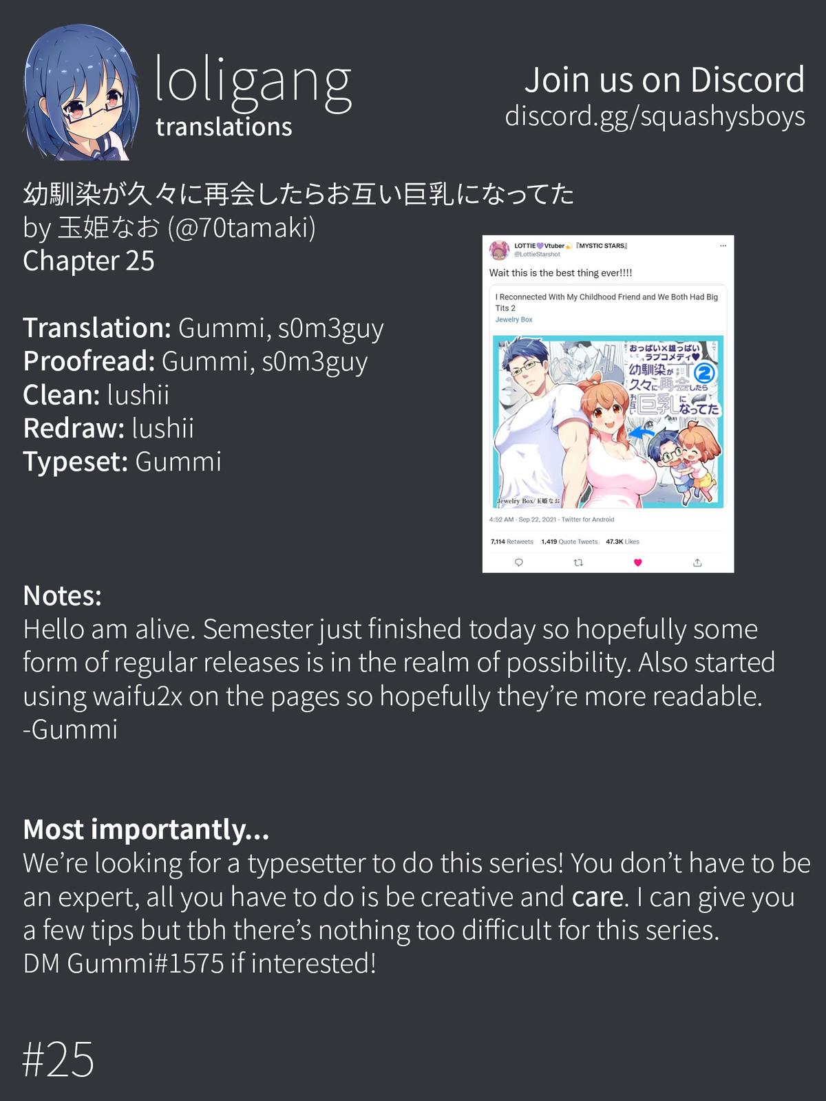 Osananajimi ga Hisabisa ni Saikai Shitara Otagai Kyonyuu ni Natteta Chap 25 - Next Chap 26