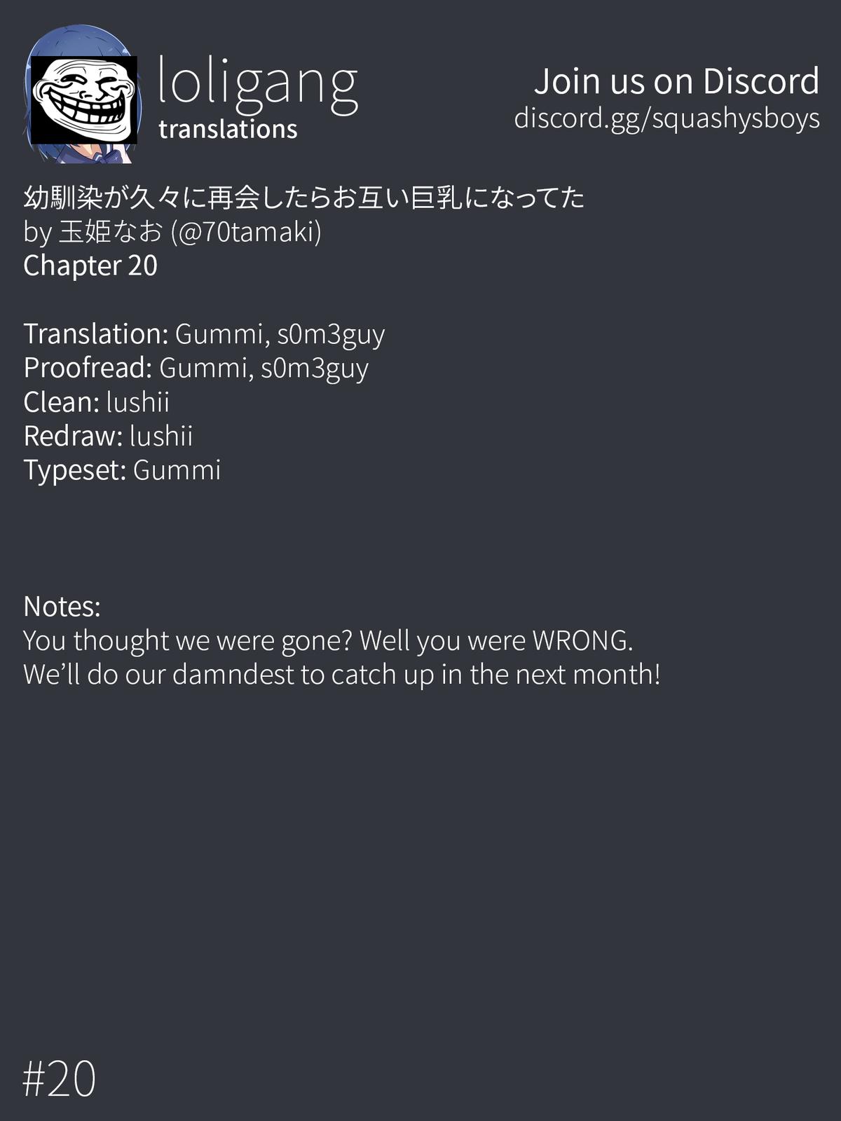 Osananajimi ga Hisabisa ni Saikai Shitara Otagai Kyonyuu ni Natteta Chap 20 - Next Chap 21