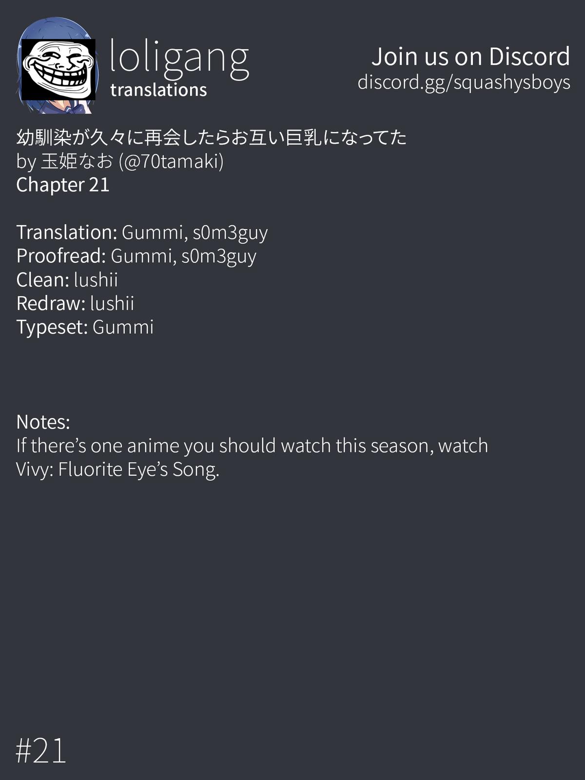 Osananajimi ga Hisabisa ni Saikai Shitara Otagai Kyonyuu ni Natteta Chap 21 - Next Chap 22