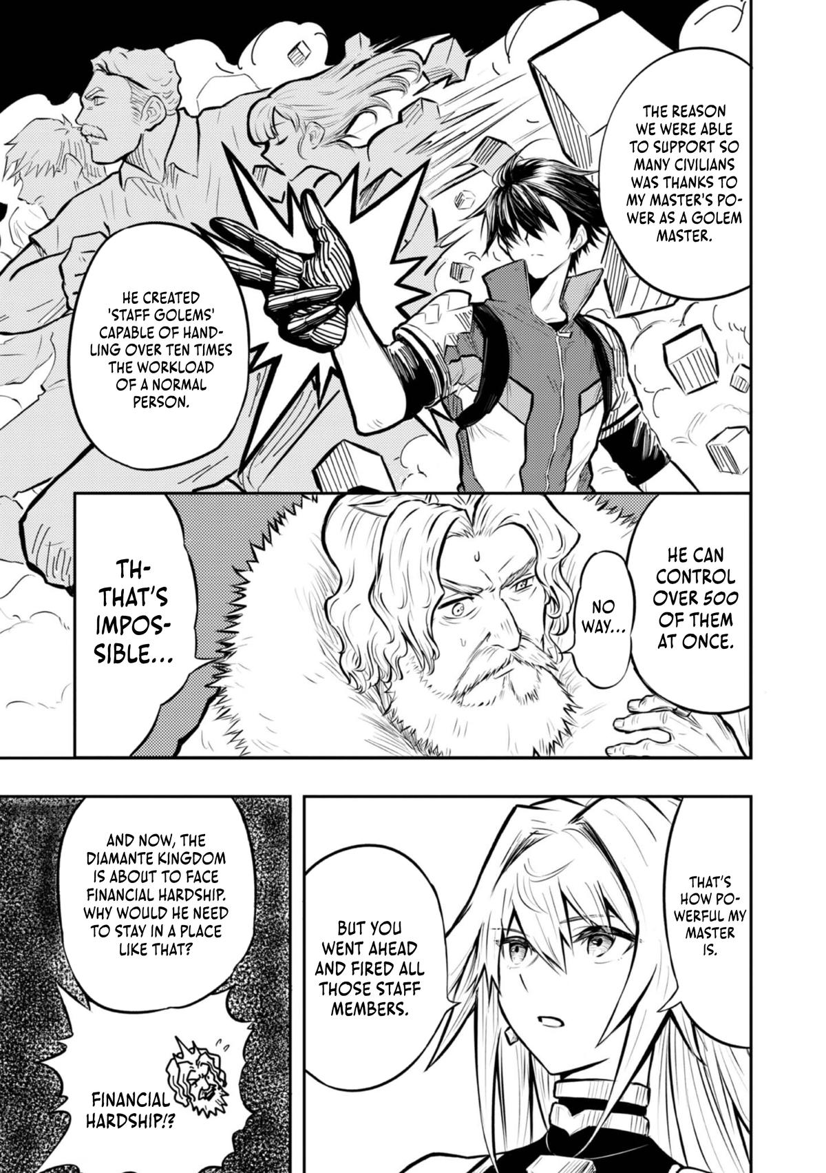 Outo One Operation Golem Master. Masaka no Tsuihou!? Jiyuu no Mi ni Natta node Deshi no Bijin Yuusha-tachi to Issho ni Saikyou Golem Tsukurimasu. Modottekoi to Iwaretemo Mou Shiran! @comic Chap 2 - Next Chap 3