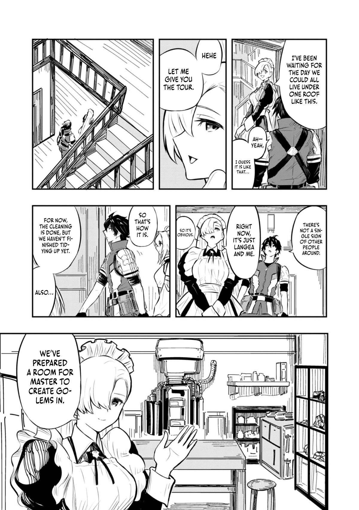 Outo One Operation Golem Master. Masaka no Tsuihou!? Jiyuu no Mi ni Natta node Deshi no Bijin Yuusha-tachi to Issho ni Saikyou Golem Tsukurimasu. Modottekoi to Iwaretemo Mou Shiran! @comic Chap 2 - Next Chap 3