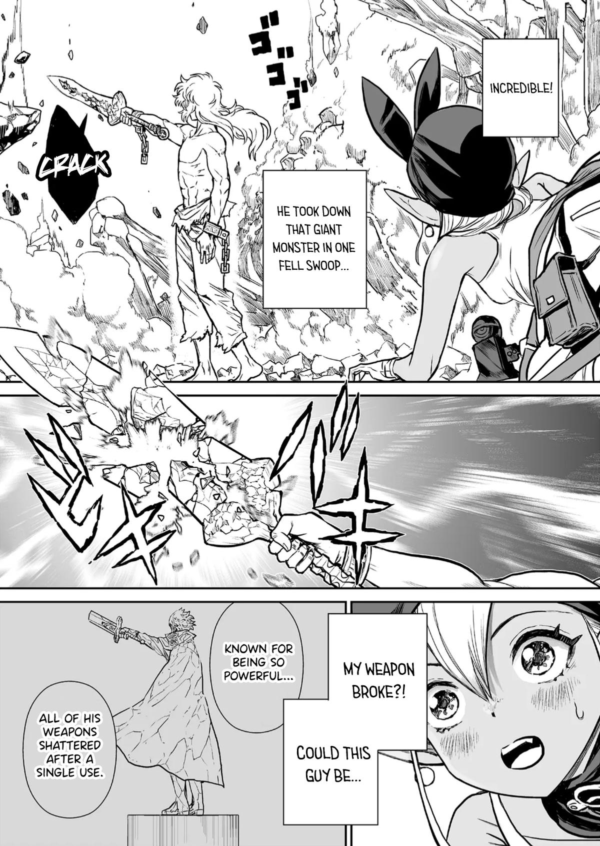 Abandoned: Tsuyosugite Buki ga Kowareru Yuusha to Buki Shokunin no Elf Chap 1 - Next Chap 2
