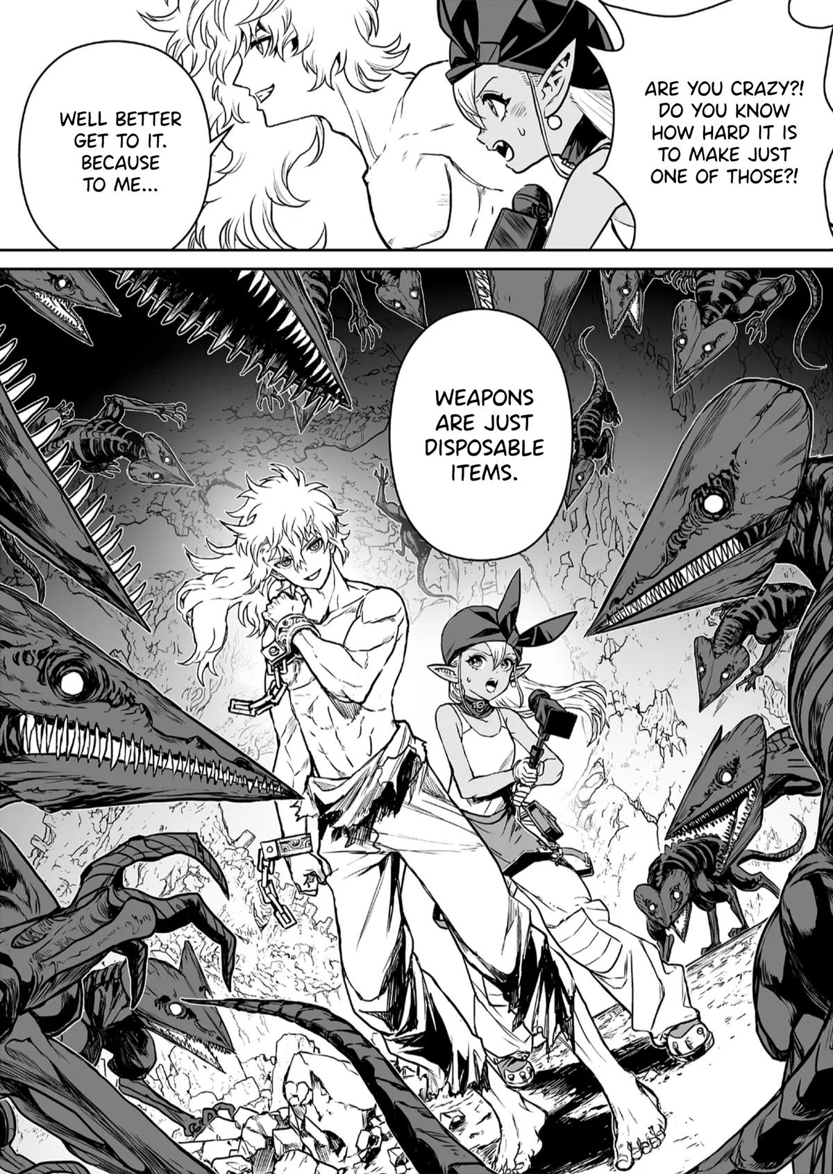 Abandoned: Tsuyosugite Buki ga Kowareru Yuusha to Buki Shokunin no Elf Chap 1 - Next Chap 2