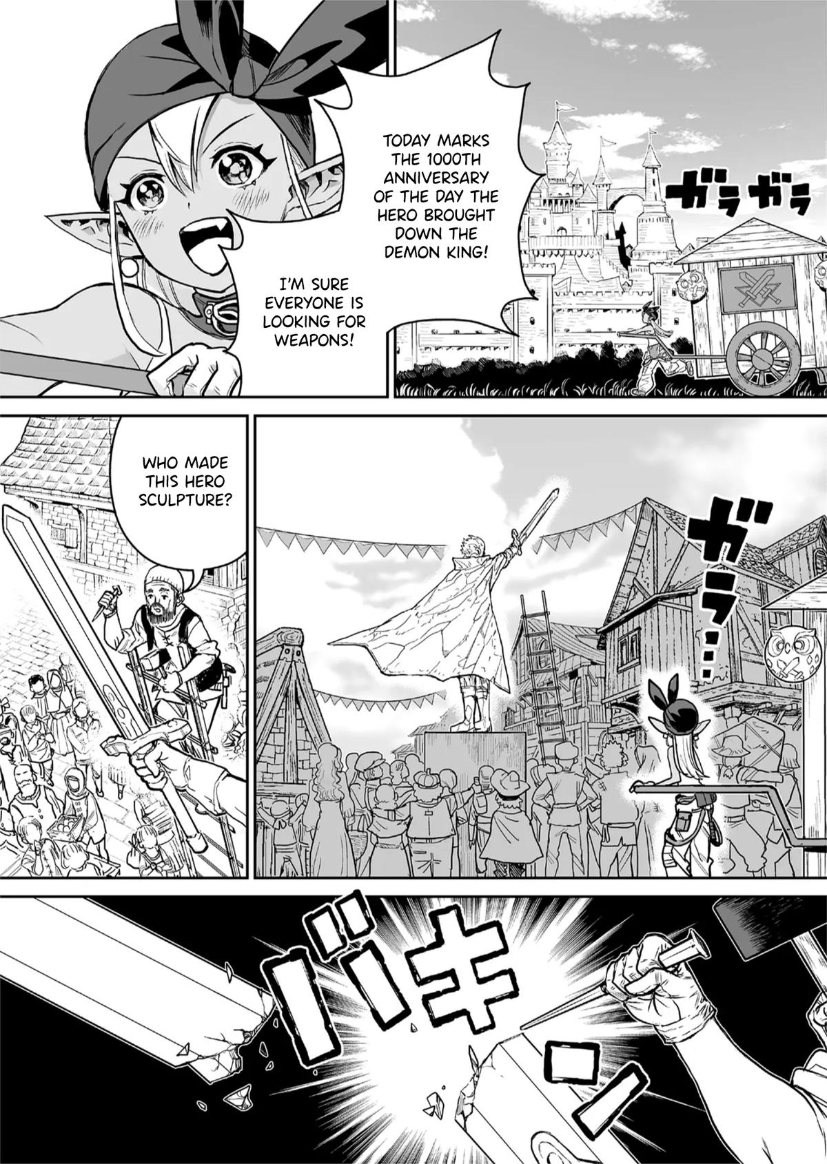 Abandoned: Tsuyosugite Buki ga Kowareru Yuusha to Buki Shokunin no Elf Chap 1 - Next Chap 2