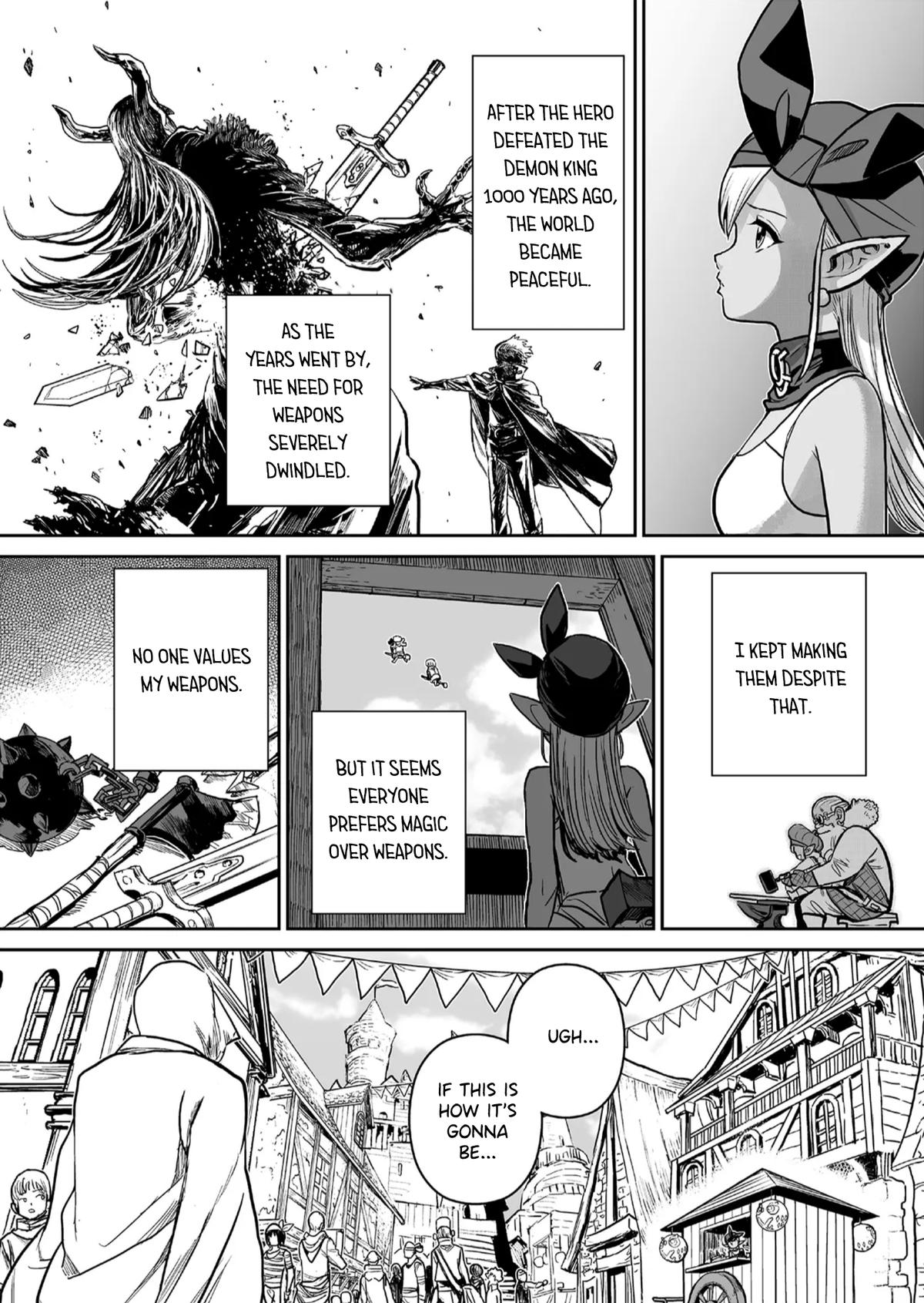 Abandoned: Tsuyosugite Buki ga Kowareru Yuusha to Buki Shokunin no Elf Chap 1 - Next Chap 2