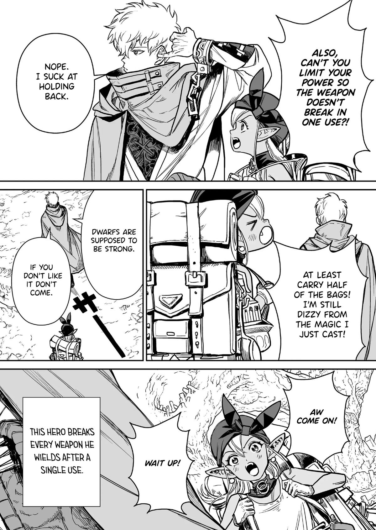 Abandoned: Tsuyosugite Buki ga Kowareru Yuusha to Buki Shokunin no Elf Chap 2 - Next Chap 3