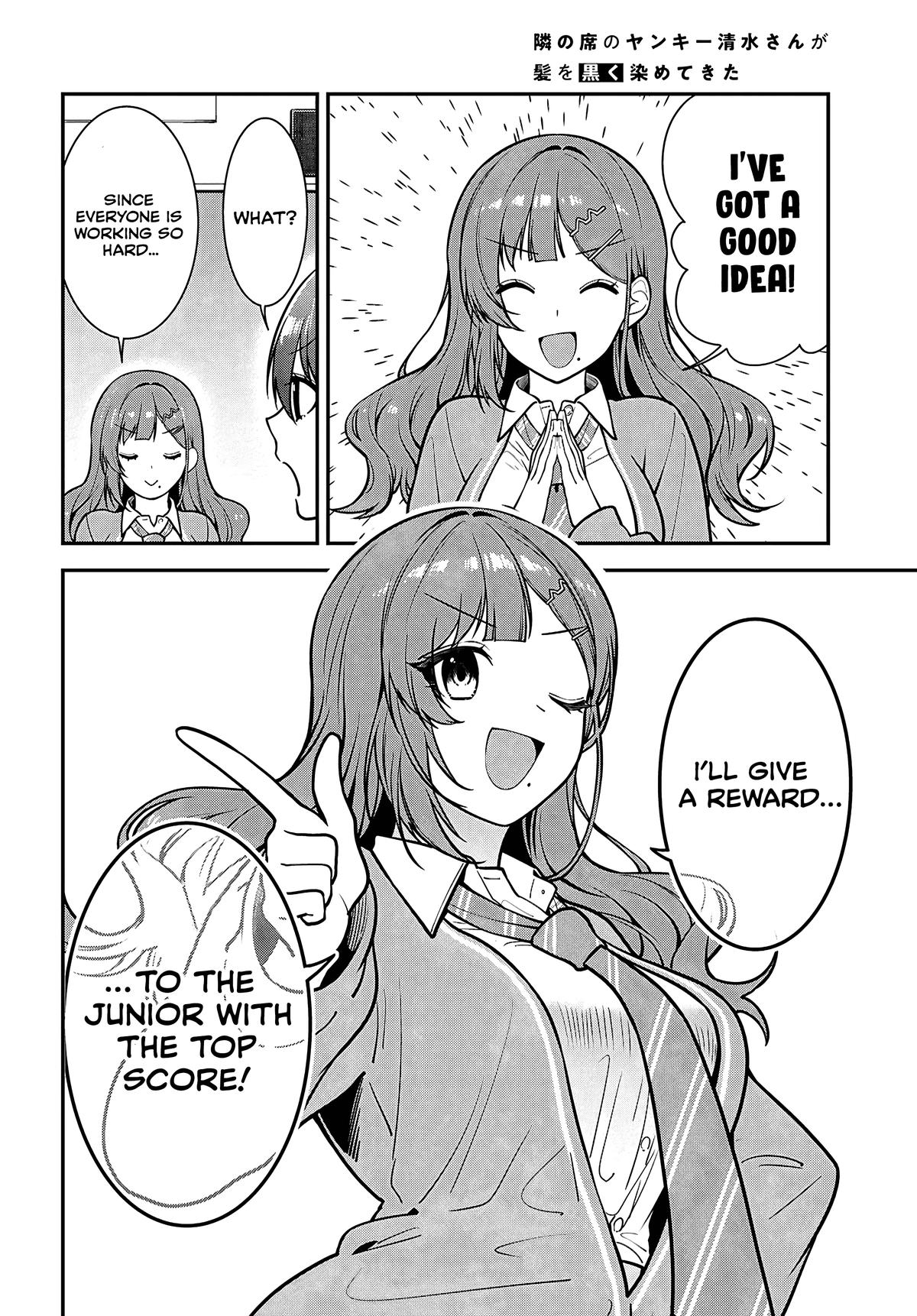 Tonari no Seki no Yankee Shimizu-san ga Kami wo Kuroku Sometekita Chap 12 - Next Chap 13