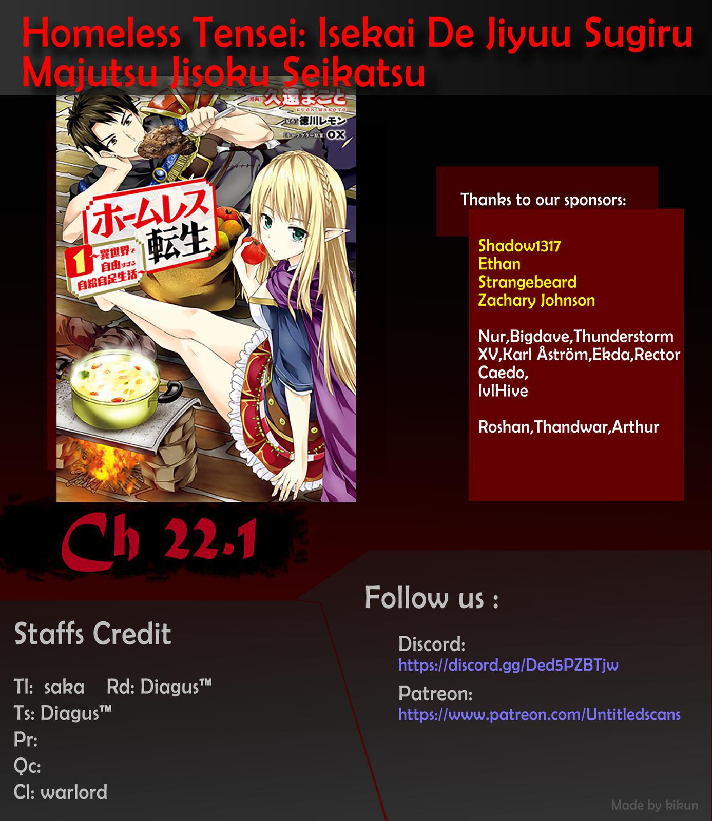 Homeless Tensei: Isekai De Jiyuu Sugiru Majutsu Jisoku Seikatsu Chap 22.1 - Next Chap 23.1