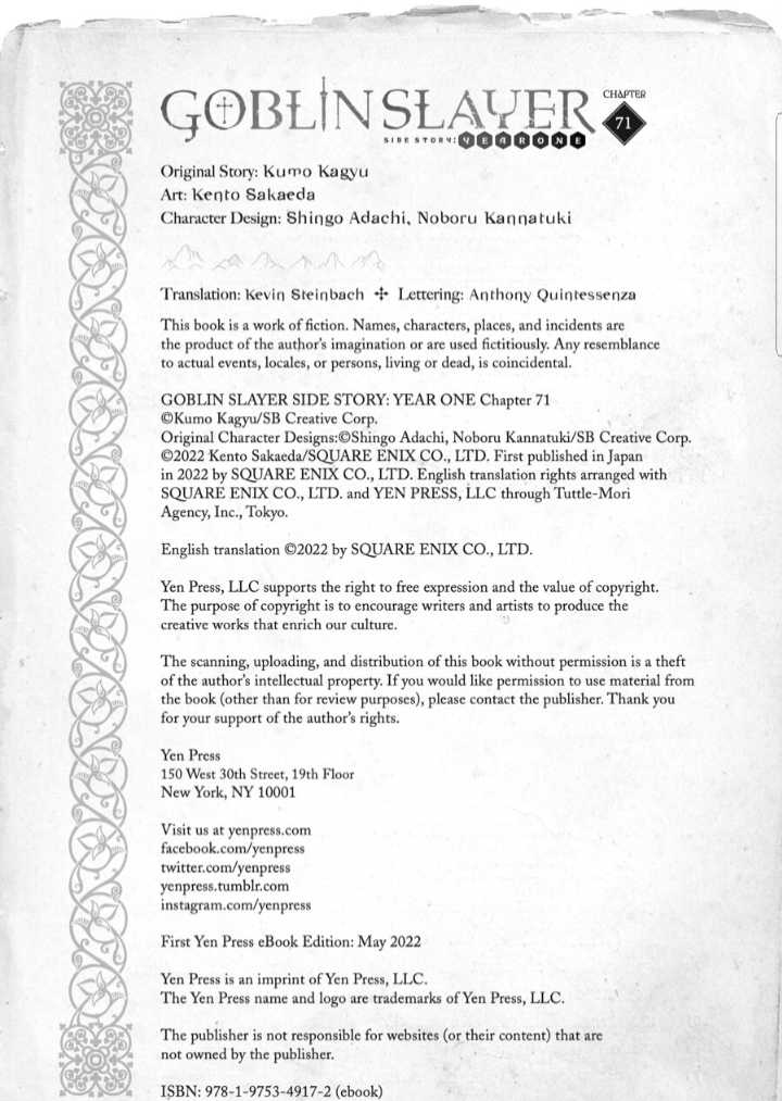Goblin Slayer Side Story: Year One Chap 71 - Next Chap 72