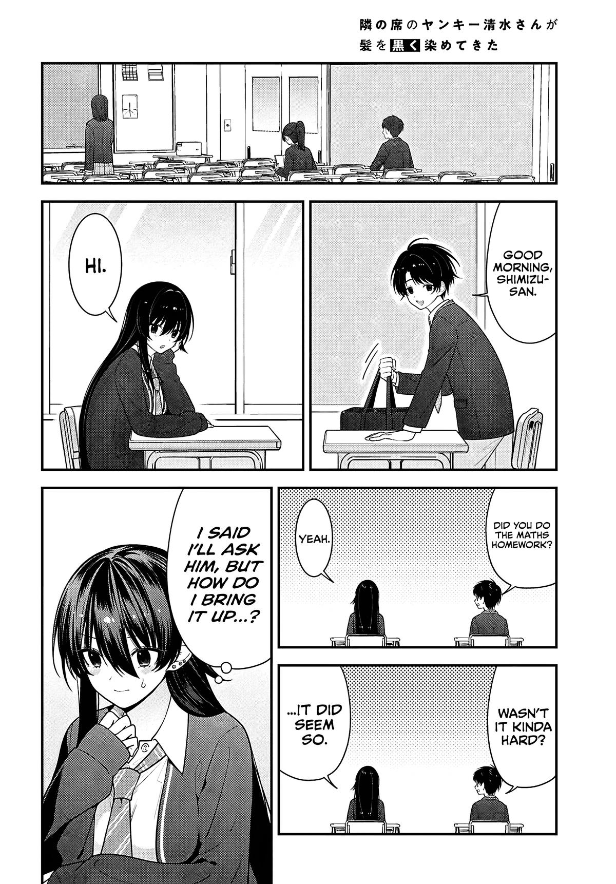 Tonari no Seki no Yankee Shimizu-san ga Kami wo Kuroku Sometekita Chap 17 - Next Chap 18